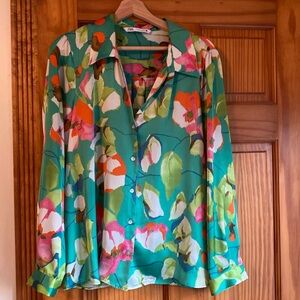 Zara silk button down floral shirt